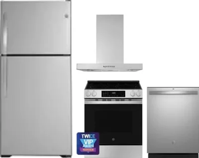4 Piece Package Includes Refrigerator, Range, Hood And Dishwasher