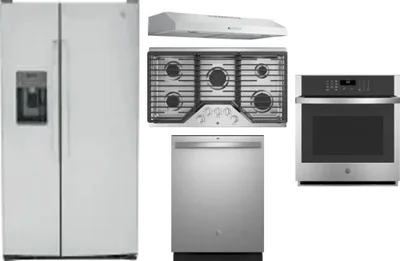 5 Piece Package Includes Refrigerator, Cooktop, Wall Oven, Hood And Dishwasher
