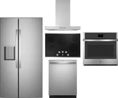 5 Piece Package Includes Refrigerator, Cooktop, Wall Oven, Hood And Dishwasher