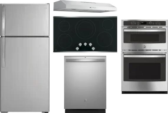 5 Piece Package Includes Refrigerator, Cooktop, Wall Oven, Hood And Dishwasher