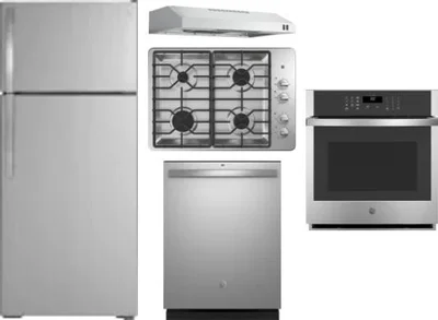 5 Piece Package Includes Refrigerator, Cooktop, Wall Oven, Hood And Dishwasher