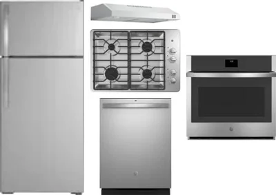 5 Piece Package Includes Refrigerator, Cooktop, Wall Oven, Hood And Dishwasher