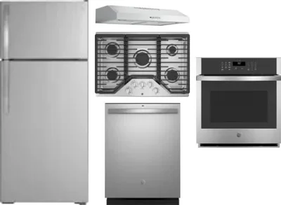 5 Piece Package Includes Refrigerator, Cooktop, Wall Oven, Hood And Dishwasher