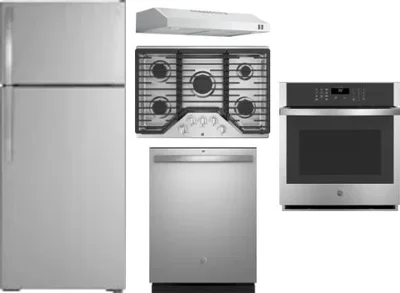 5 Piece Package Includes Refrigerator, Cooktop, Wall Oven, Hood And Dishwasher