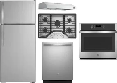 5 Piece Package Includes Refrigerator, Cooktop, Wall Oven, Hood And Dishwasher
