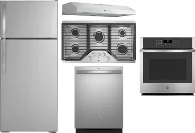 5 Piece Package Includes Refrigerator, Cooktop, Wall Oven, Hood And Dishwasher