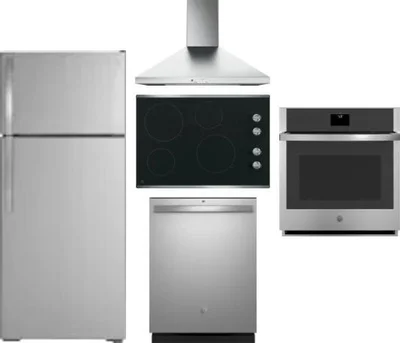 5 Piece Package Includes Refrigerator, Cooktop, Wall Oven, Hood And Dishwasher