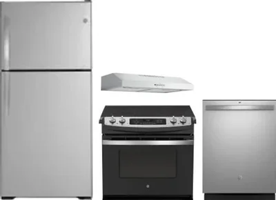 4 Piece Package Includes Refrigerator, Range, Hood And Dishwasher