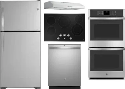 5 Piece Package Includes Refrigerator, Cooktop, Wall Oven, Hood And Dishwasher