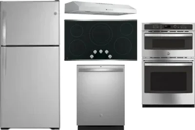 5 Piece Package Includes Refrigerator, Cooktop, Wall Oven, Hood And Dishwasher