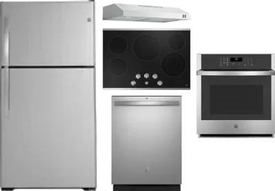 5 Piece Package Includes Refrigerator, Cooktop, Wall Oven, Hood And Dishwasher