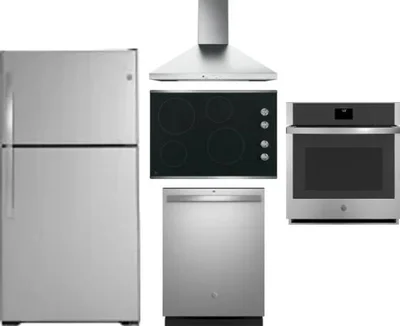 5 Piece Package Includes Refrigerator, Cooktop, Wall Oven, Hood And Dishwasher