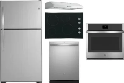 5 Piece Package Includes Refrigerator, Cooktop, Wall Oven, Hood And Dishwasher