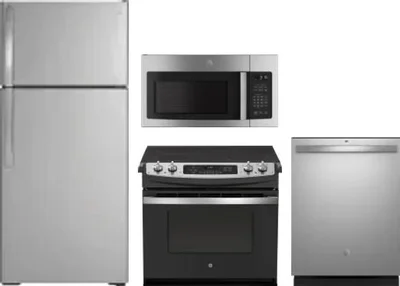 4 Piece Package Includes Refrigerator, Range, Microwave And Dishwasher