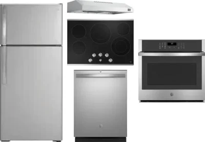 5 Piece Package Includes Refrigerator, Cooktop, Wall Oven, Hood And Dishwasher
