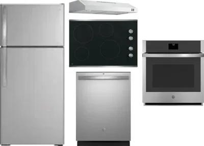 5 Piece Package Includes Refrigerator, Cooktop, Wall Oven, Hood And Dishwasher