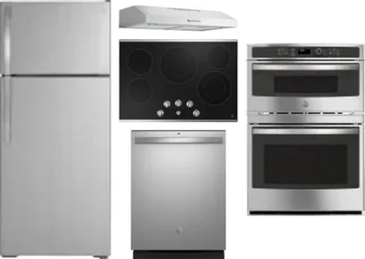 5 Piece Package Includes Refrigerator, Cooktop, Wall Oven, Hood And Dishwasher