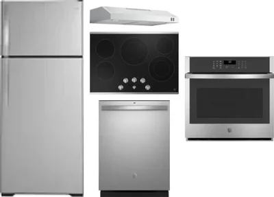 5 Piece Package Includes Refrigerator, Cooktop, Wall Oven, Hood And Dishwasher