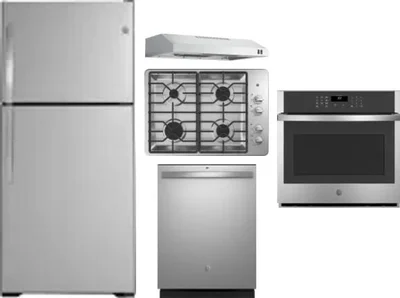 5 Piece Package Includes Refrigerator, Cooktop, Wall Oven, Hood And Dishwasher