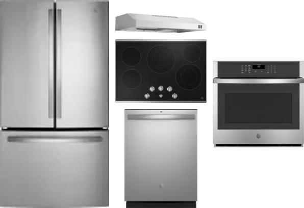 5 Piece Package Includes Refrigerator, Cooktop, Wall Oven, Hood And Dishwasher