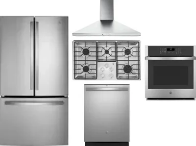 5 Piece Package Includes Refrigerator, Cooktop, Wall Oven, Hood And Dishwasher