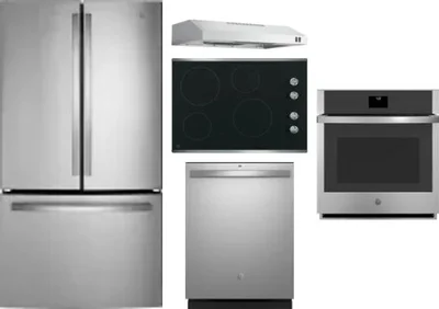 5 Piece Package Includes Refrigerator, Cooktop, Wall Oven, Hood And Dishwasher