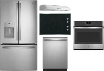 5 Piece Package Includes Refrigerator, Cooktop, Wall Oven, Hood And Dishwasher