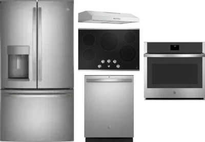 5 Piece Package Includes Refrigerator, Cooktop, Wall Oven, Hood And Dishwasher
