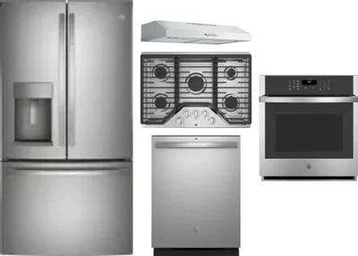 5 Piece Package Includes Refrigerator, Cooktop, Wall Oven, Hood And Dishwasher