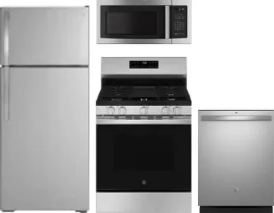 4 Piece Package Includes Refrigerator, Range, Microwave And Dishwasher