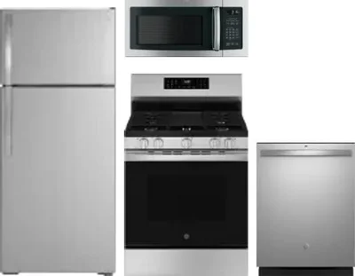 4 Piece Package Includes Refrigerator, Range, Microwave And Dishwasher