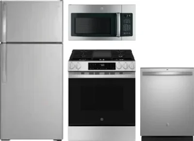 4 Piece Package Includes Refrigerator, Range, Microwave And Dishwasher