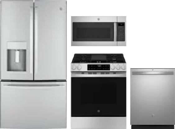 4 Piece Package Includes Refrigerator, Range, Microwave And Dishwasher