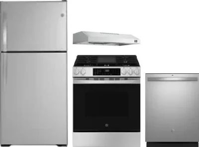 4 Piece Package Includes Refrigerator, Range, Hood And Dishwasher