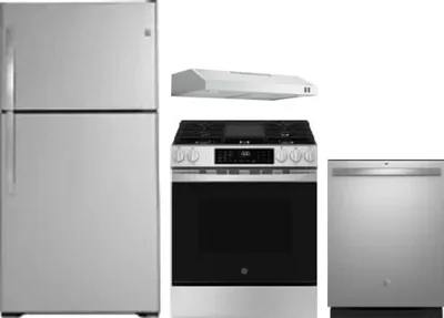 4 Piece Package Includes Refrigerator, Range, Hood And Dishwasher