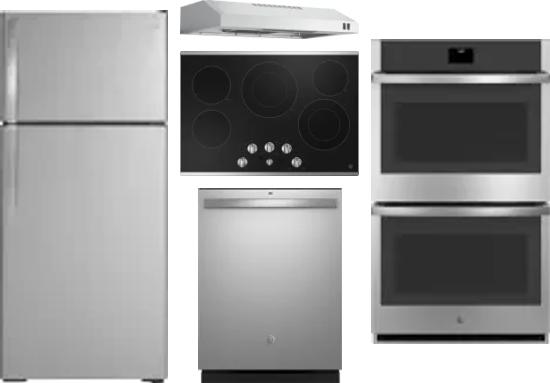 5 Piece Package Includes Refrigerator, Cooktop, Wall Oven, Hood And Dishwasher
