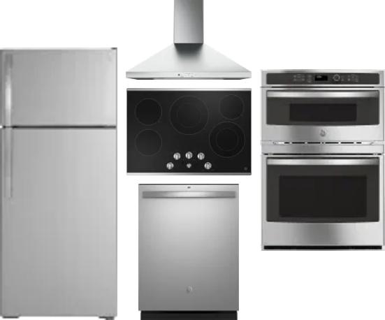 5 Piece Package Includes Refrigerator, Cooktop, Wall Oven, Hood And Dishwasher