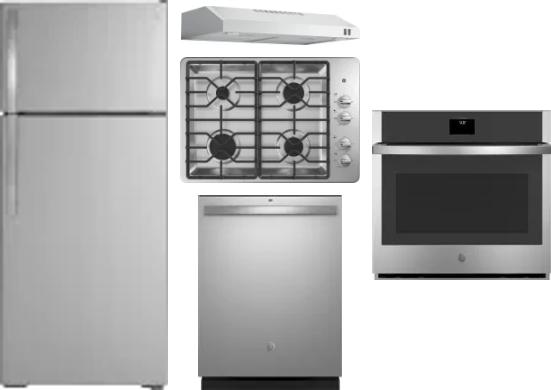 5 Piece Package Includes Refrigerator, Cooktop, Wall Oven, Hood And Dishwasher