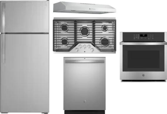 5 Piece Package Includes Refrigerator, Cooktop, Wall Oven, Hood And Dishwasher