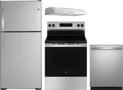 4 Piece Package Includes Refrigerator, Range, Hood And Dishwasher