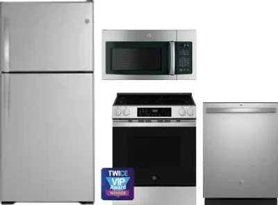 4 Piece Package Includes Refrigerator, Range, Microwave And Dishwasher