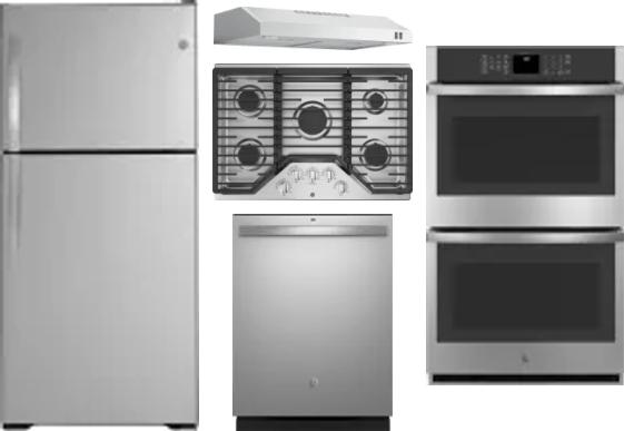 5 Piece Package Includes Refrigerator, Cooktop, Wall Oven, Hood And Dishwasher