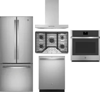 5 Piece Package Includes Refrigerator, Cooktop, Wall Oven, Hood And Dishwasher