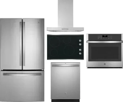 5 Piece Package Includes Refrigerator, Cooktop, Wall Oven, Hood And Dishwasher