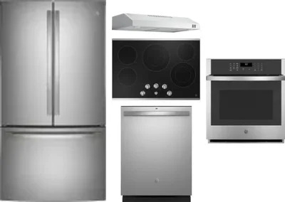 5 Piece Package Includes Refrigerator, Cooktop, Wall Oven, Hood And Dishwasher