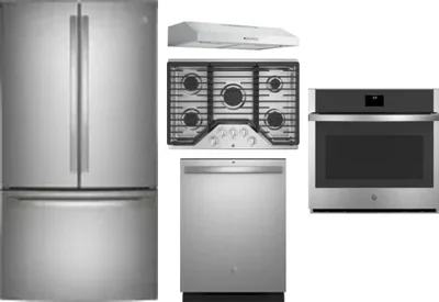 5 Piece Package Includes Refrigerator, Cooktop, Wall Oven, Hood And Dishwasher