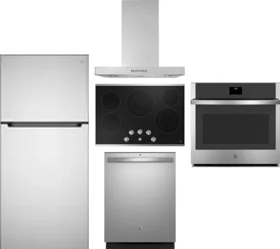 5 Piece Package Includes Refrigerator, Cooktop, Wall Oven, Hood And Dishwasher