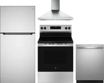 4 Piece Package Includes Refrigerator, Range, Hood And Dishwasher