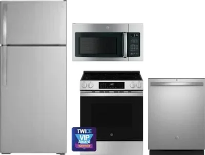 4 Piece Package Includes Refrigerator, Range, Microwave And Dishwasher