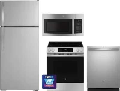 4 Piece Package Includes Refrigerator, Range, Microwave And Dishwasher